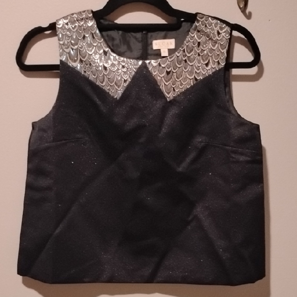 Suoak New York Black Blouse with Iridescent Silver Accents